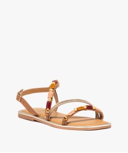 Sandales femme en cuir avec brides bijoux fantaisie[MISSING]